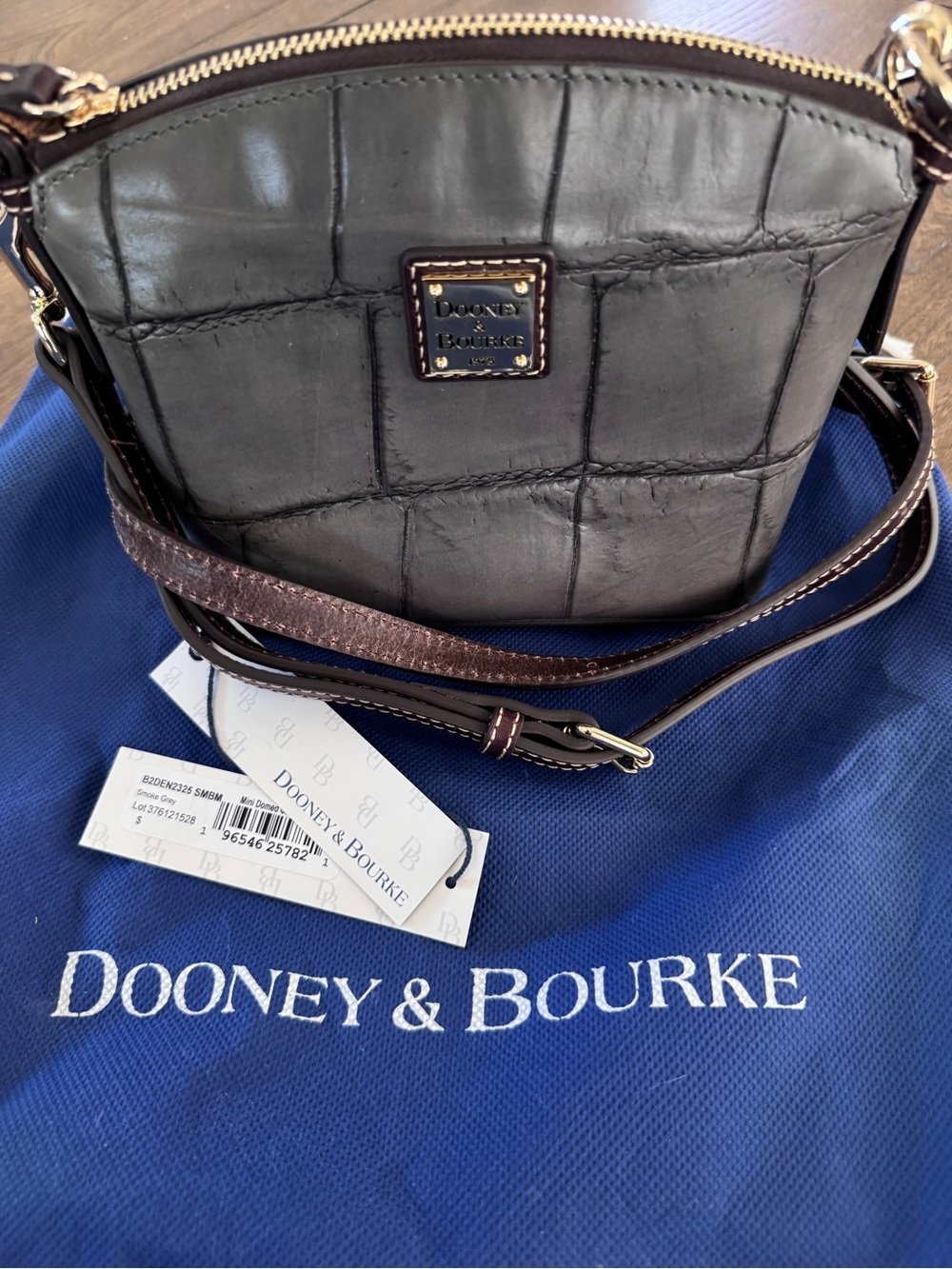 Dooney & Bourke Smoke Gray Croc-Embossed Leather Crossbody